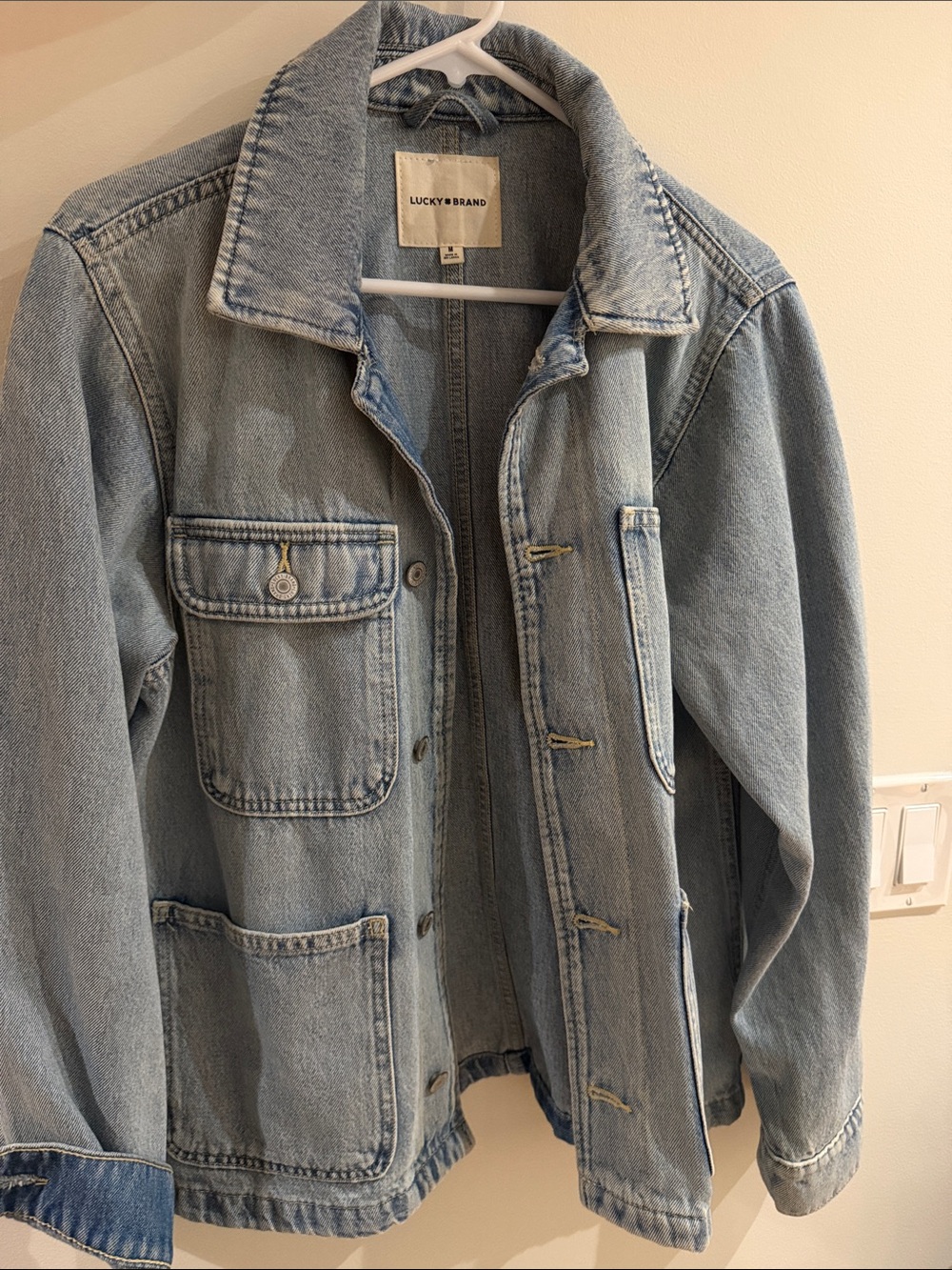 Lucky Brand Light Wash Denim Shirt Jacket in Pale Blue